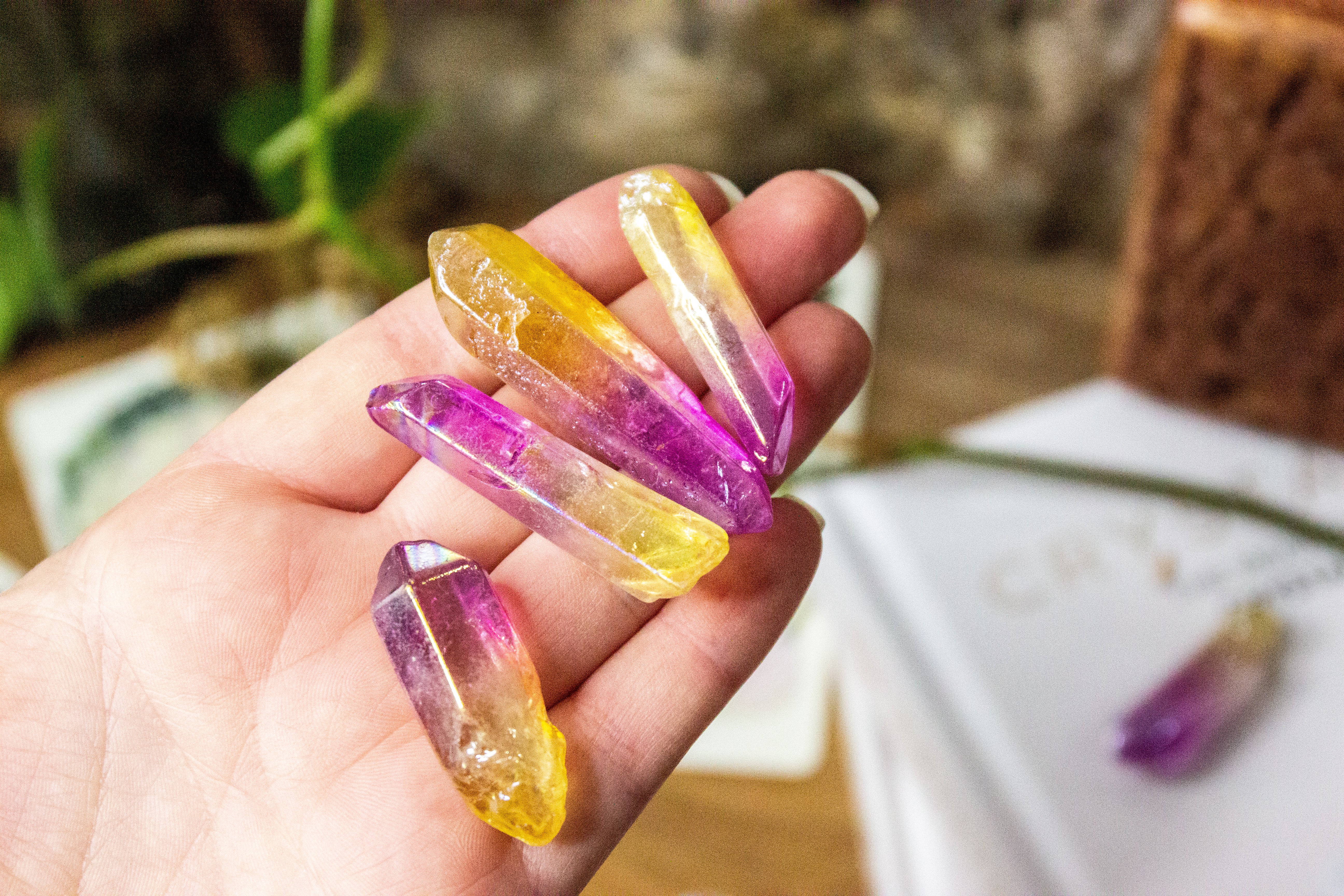 Aura Coloured Clear Quartz Points
