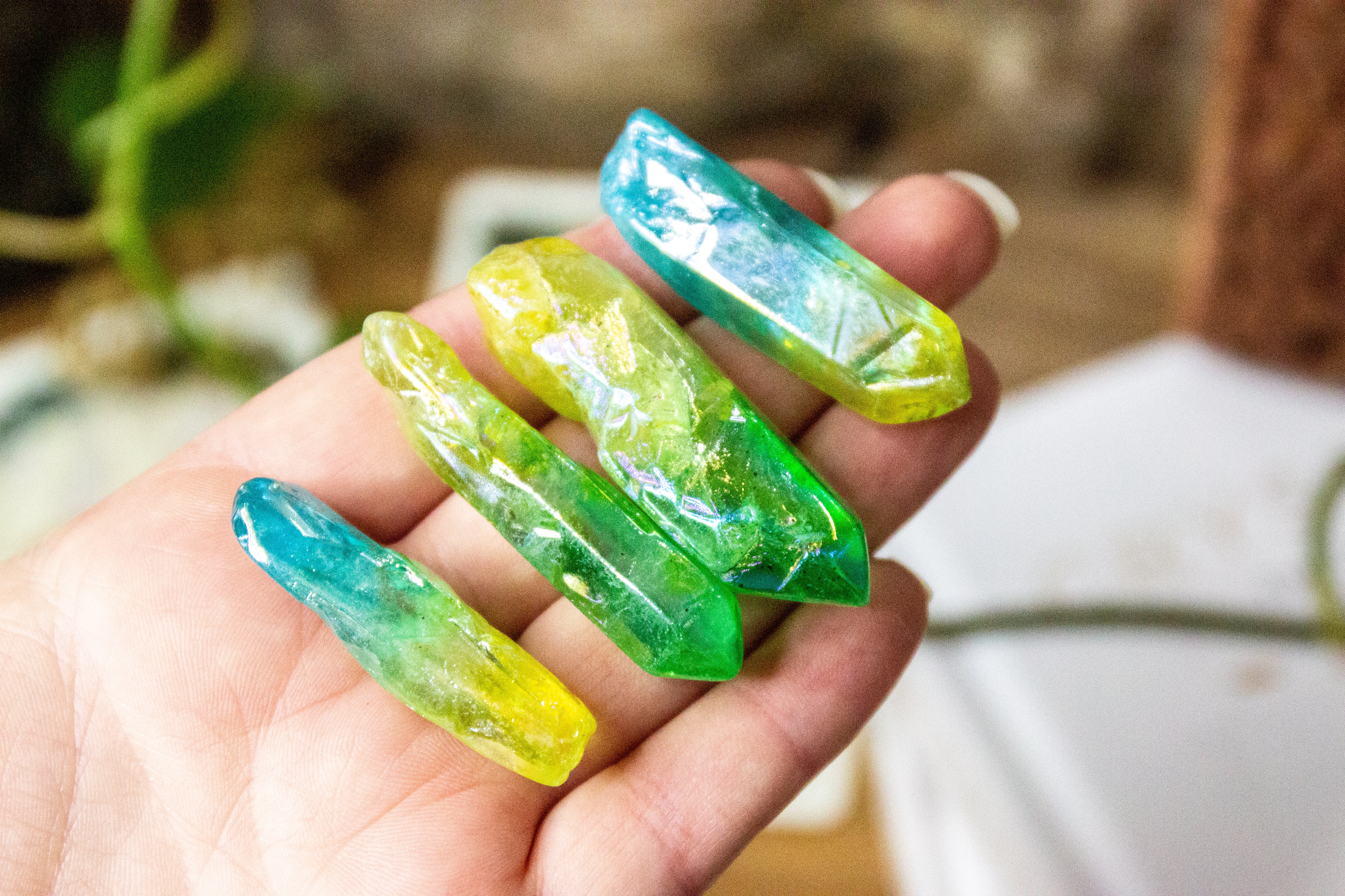 Aura Coloured Clear Quartz Points