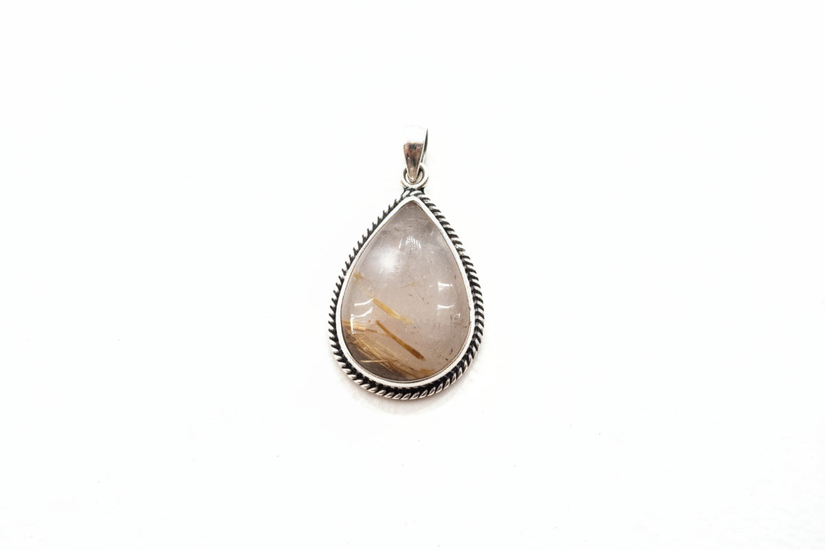 Rutilated Quartz- Sterling Silver Pendant teardrop (3.5cm)