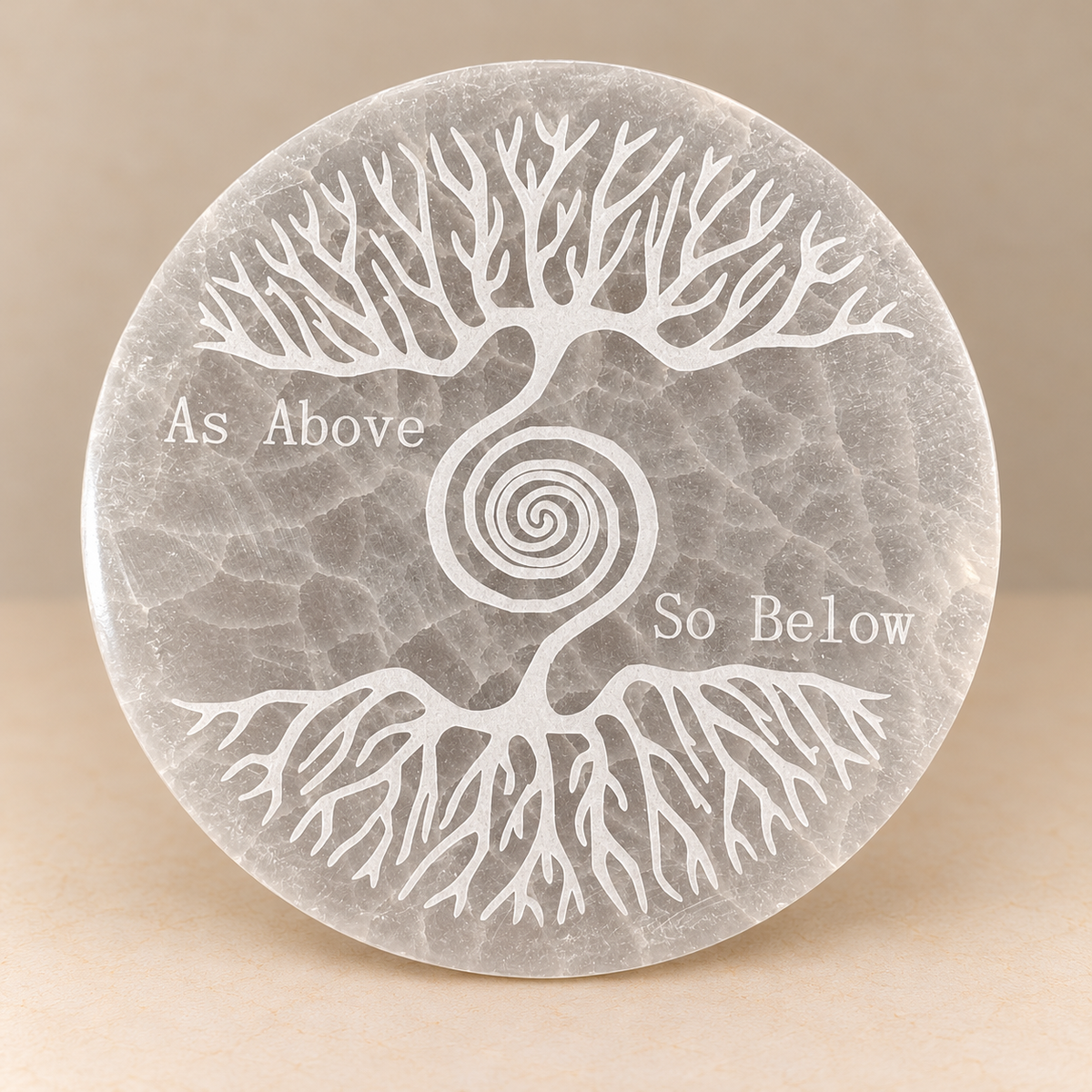 Selenite Round As Above So Below Charging Plate (15cm)