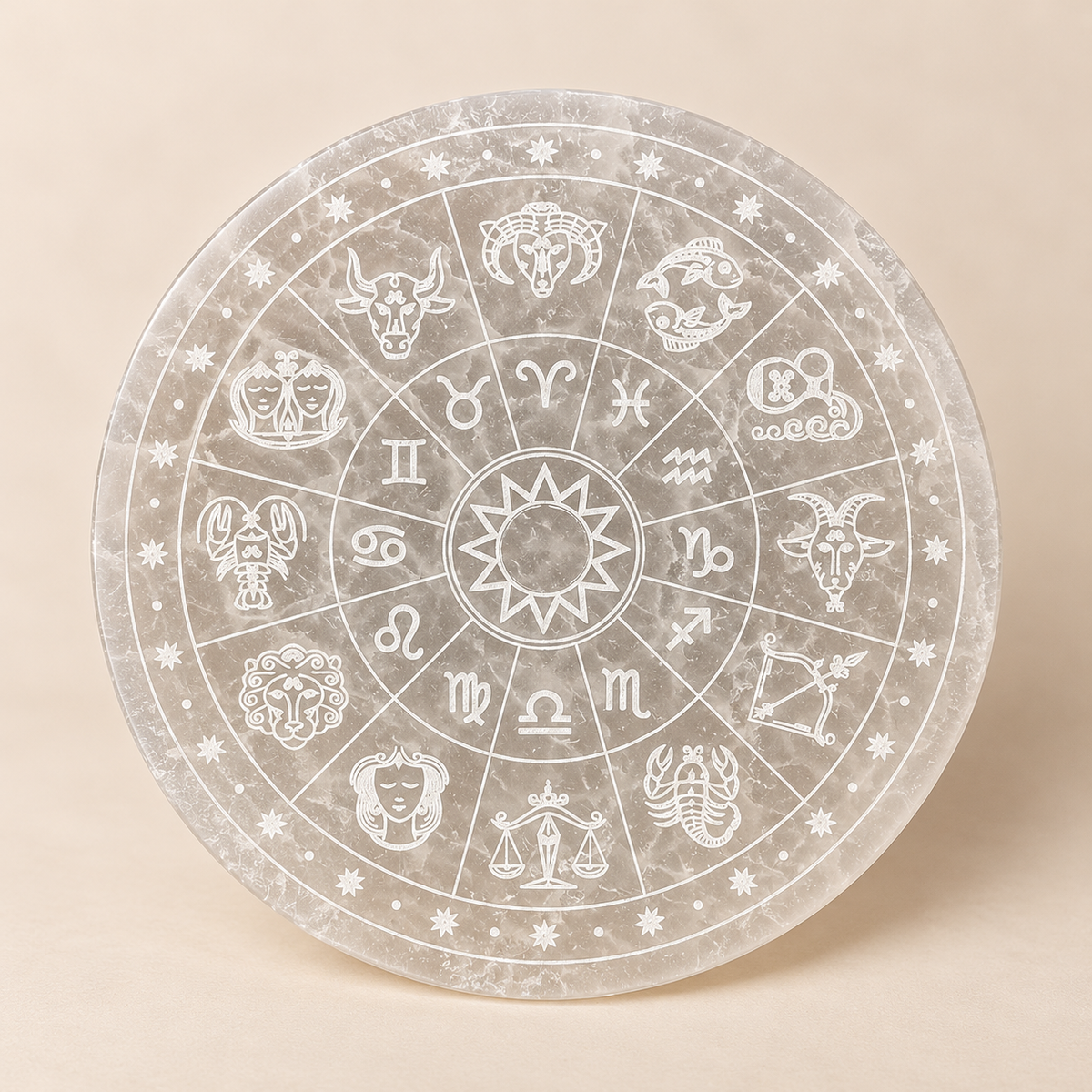 Selenite Round Chakra or Zodiac Charging Plate (15cm)
