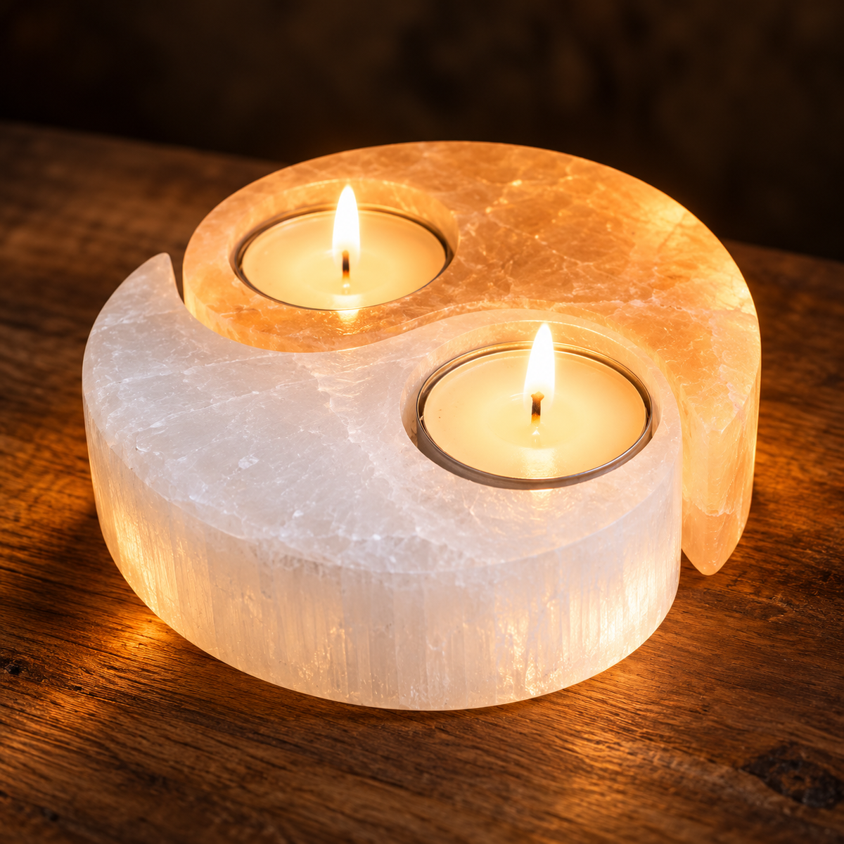 Selenite Yin Yang Candle Holder
