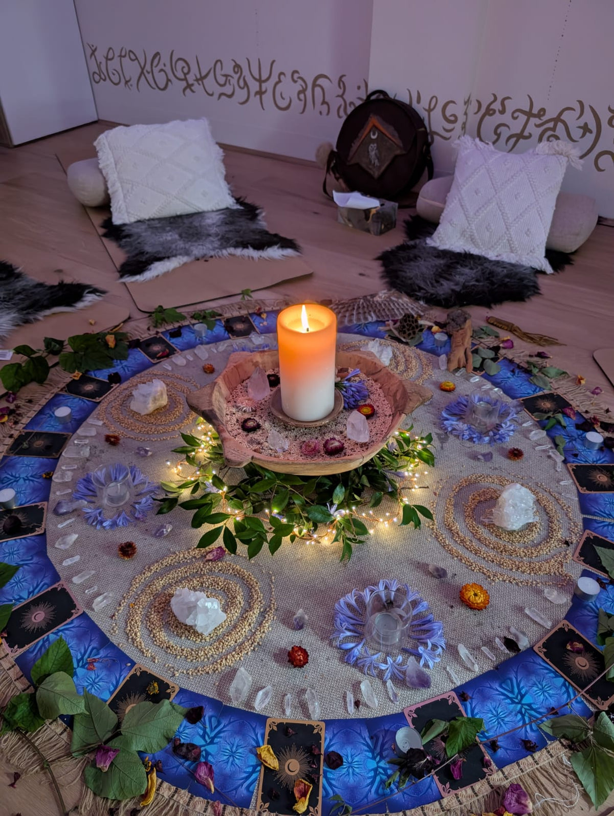 Altar of crystals and candles
