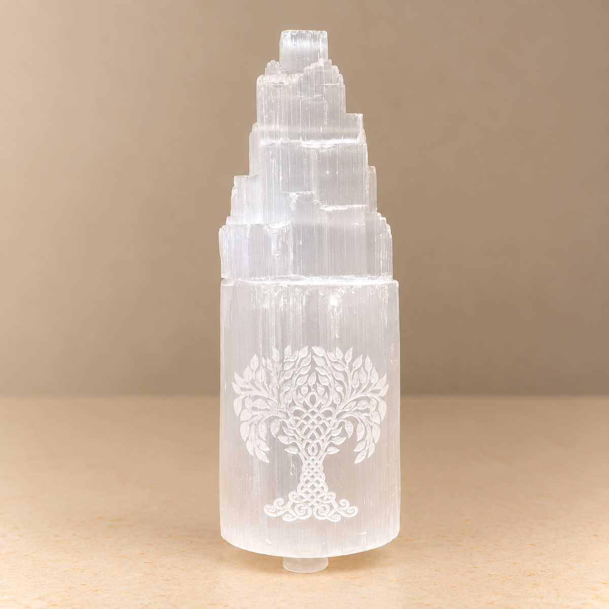 Selenite Tower Lamp - Tree Of Life (incl light)