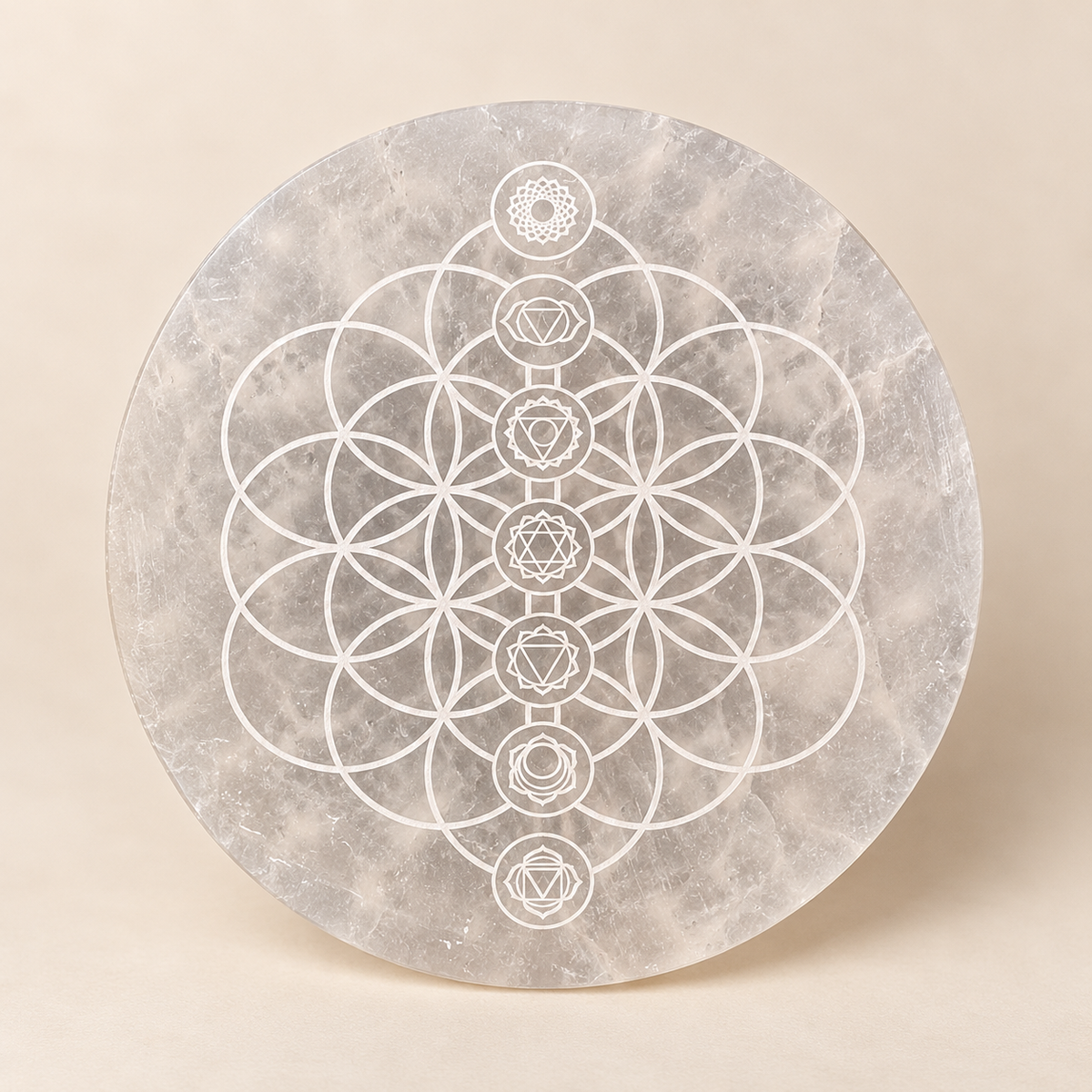 Selenite Round Chakra or Zodiac Charging Plate (15cm)