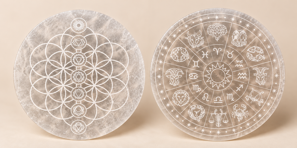 Selenite Round Chakra or Zodiac Charging Plate (15cm)