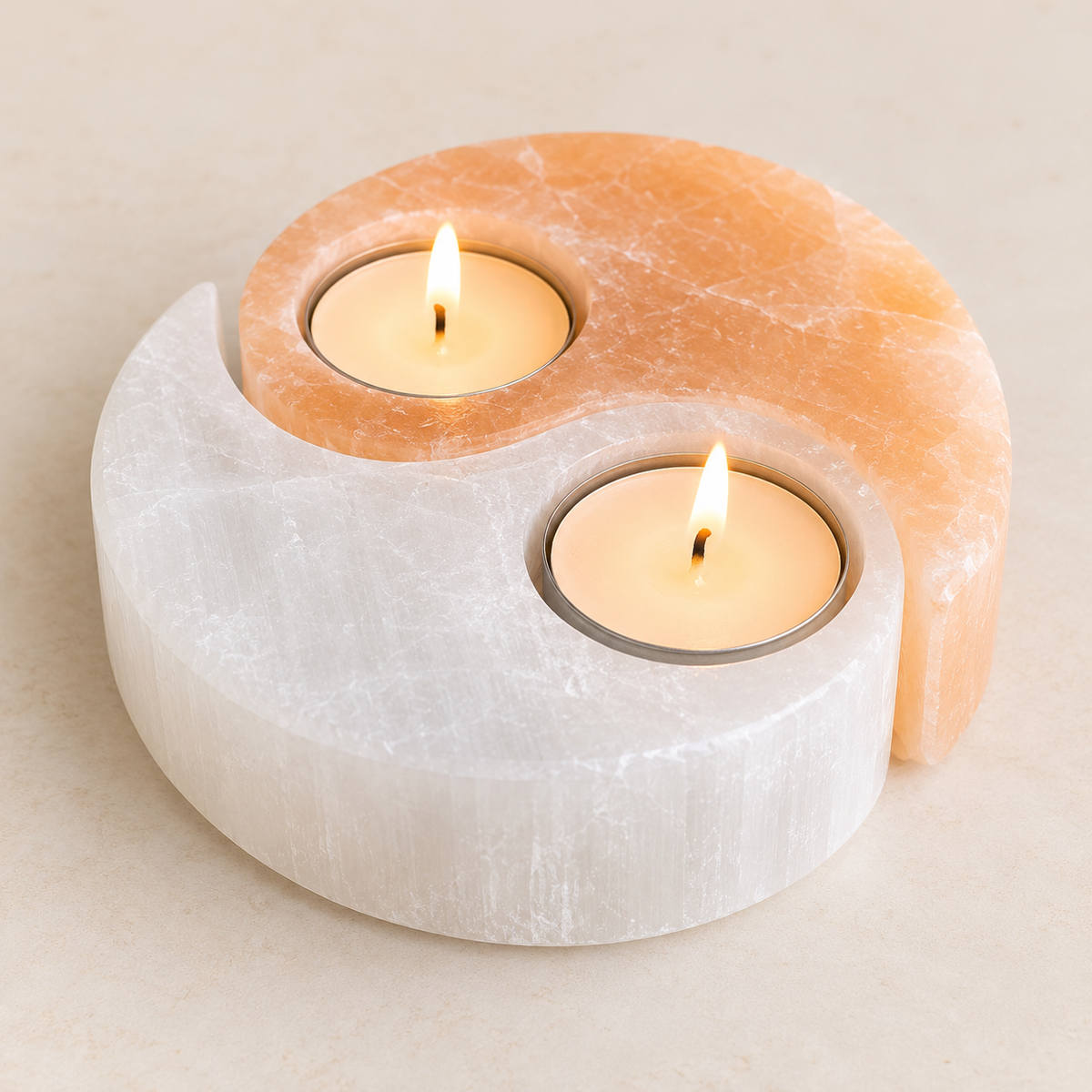 Selenite Yin Yang Candle Holder
