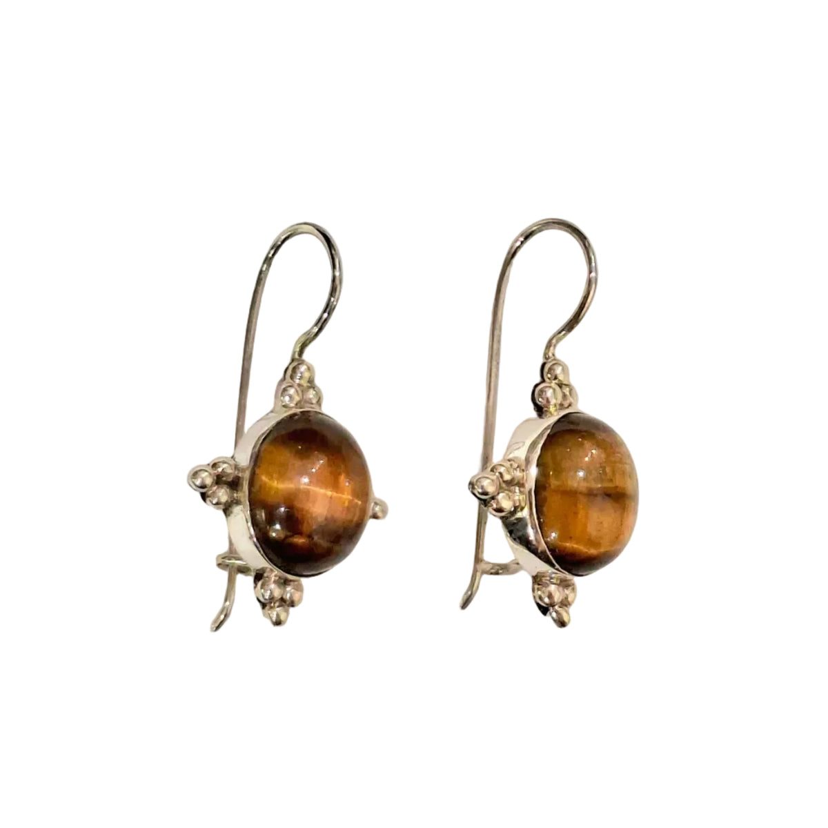 Tiger Eye Dotted - Sterling Silver Earrings (3cm)
