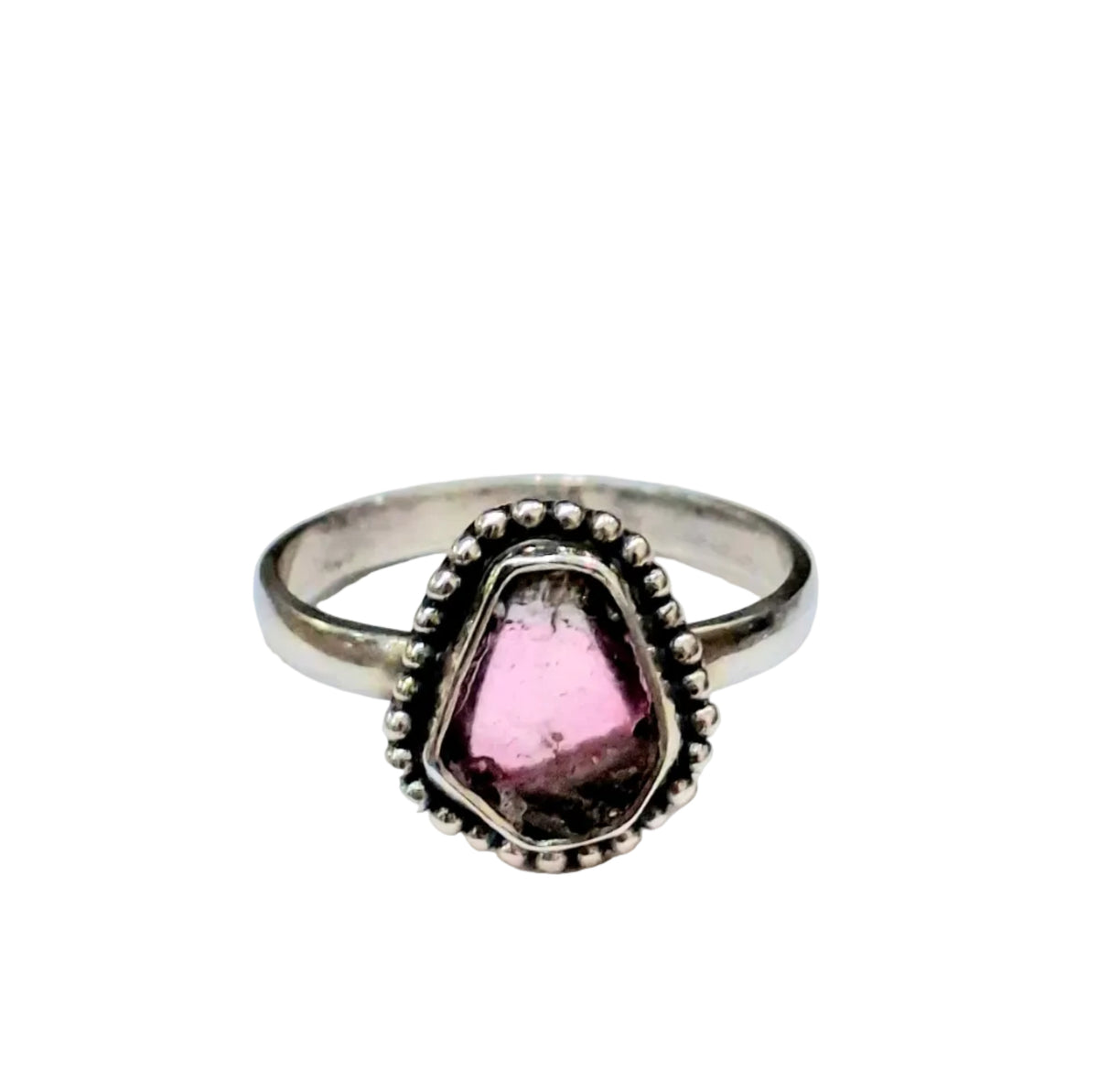 Watermelon Tourmaline Freeform - Sterling Silver Ring Size 6 (1cm)