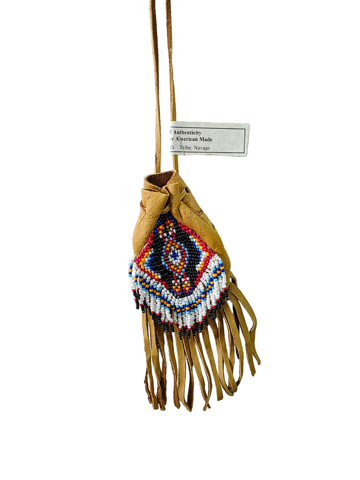 Authentic Navajo Made - Beaded Leather Medicine Bag (Antique Gold)