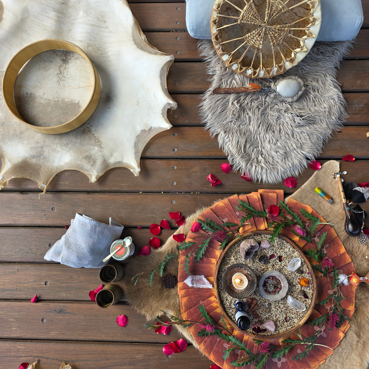 A medicine drum held up to the sun