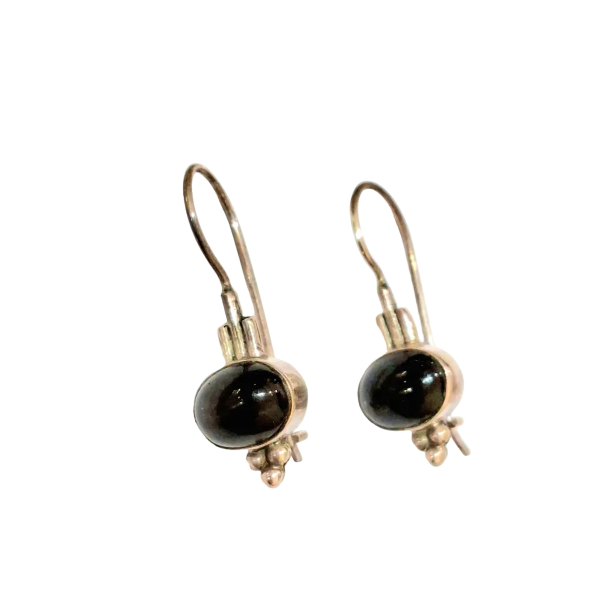 Silver Obsidian Dotted - Sterling Silver Earrings (3cm)