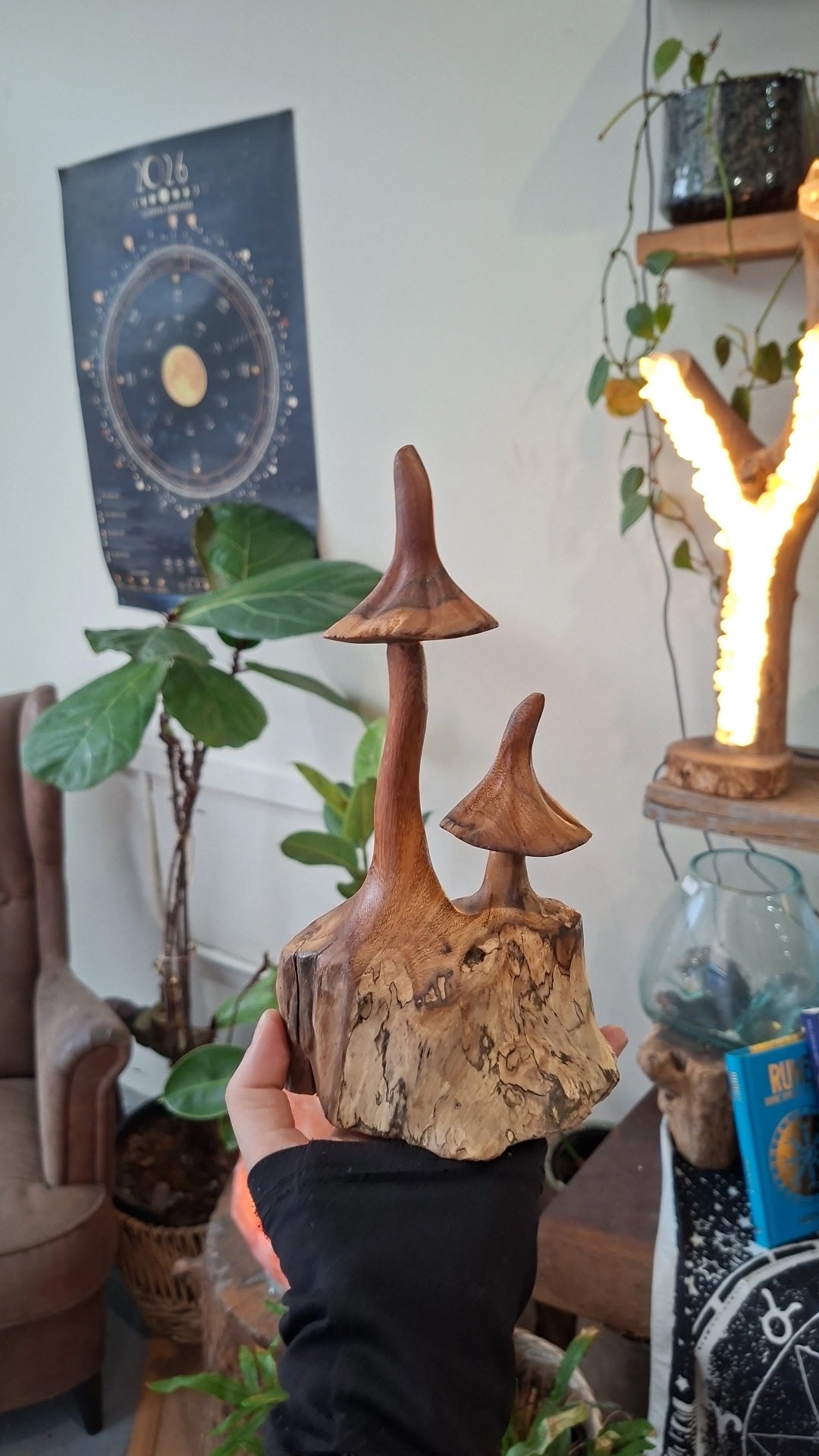 Wooden Teak Small Twin Mushroom 20cm Witches Hat