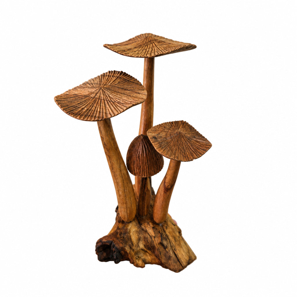 Wooden Teak Root Mushroom Carvings Cluster - 25cm