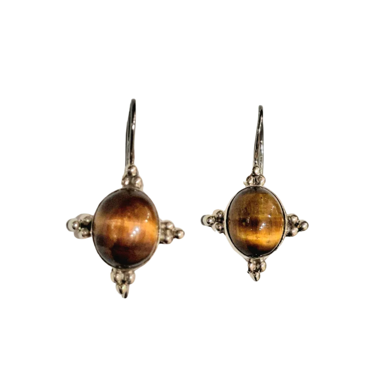 Tiger Eye Dotted - Sterling Silver Earrings (3cm)