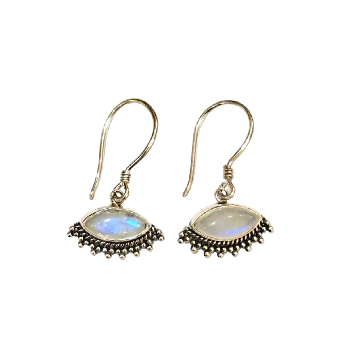 Moonstone Marquise Dotted - Sterling Silver Earrings (3cm)