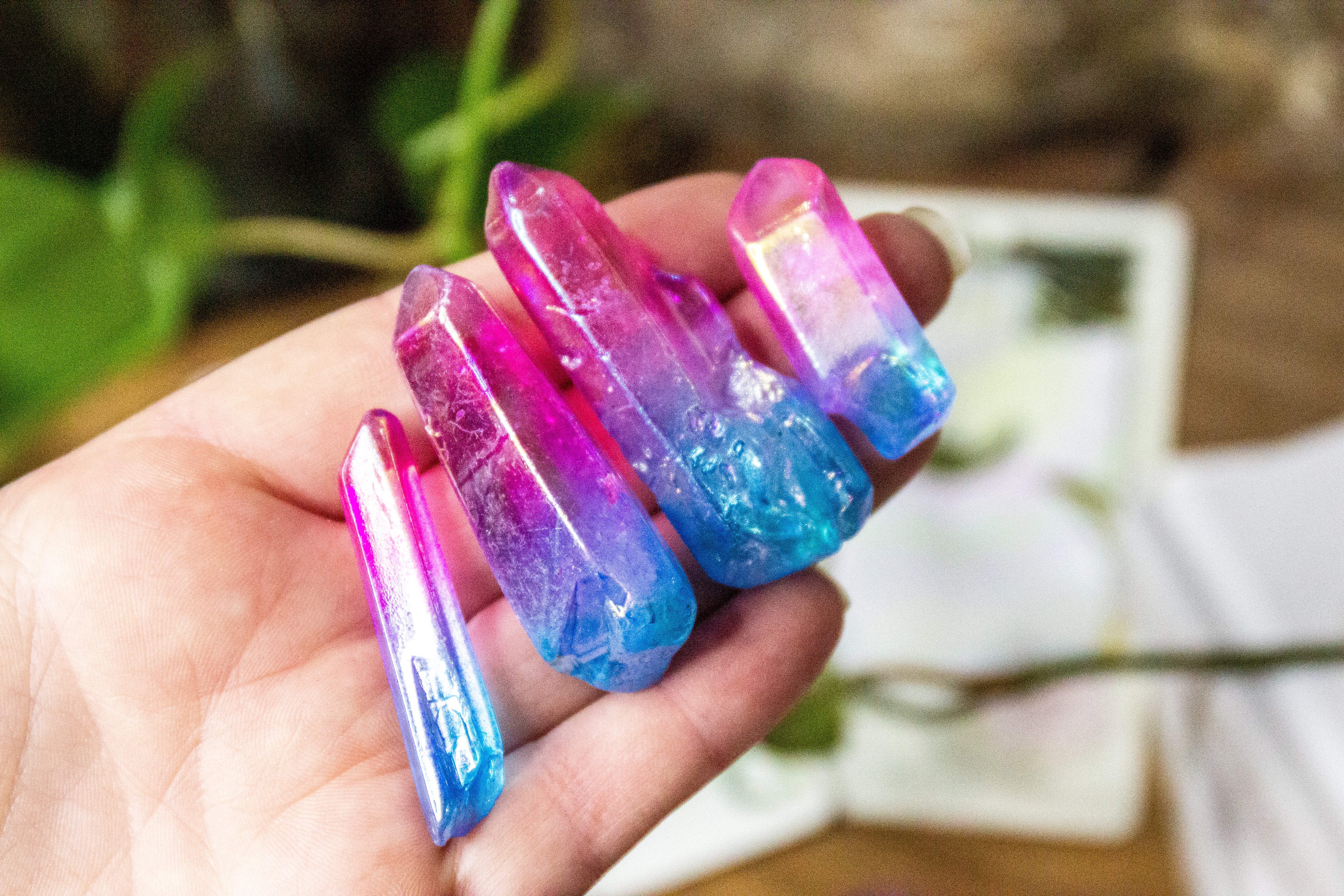 Aura Coloured Clear Quartz Points